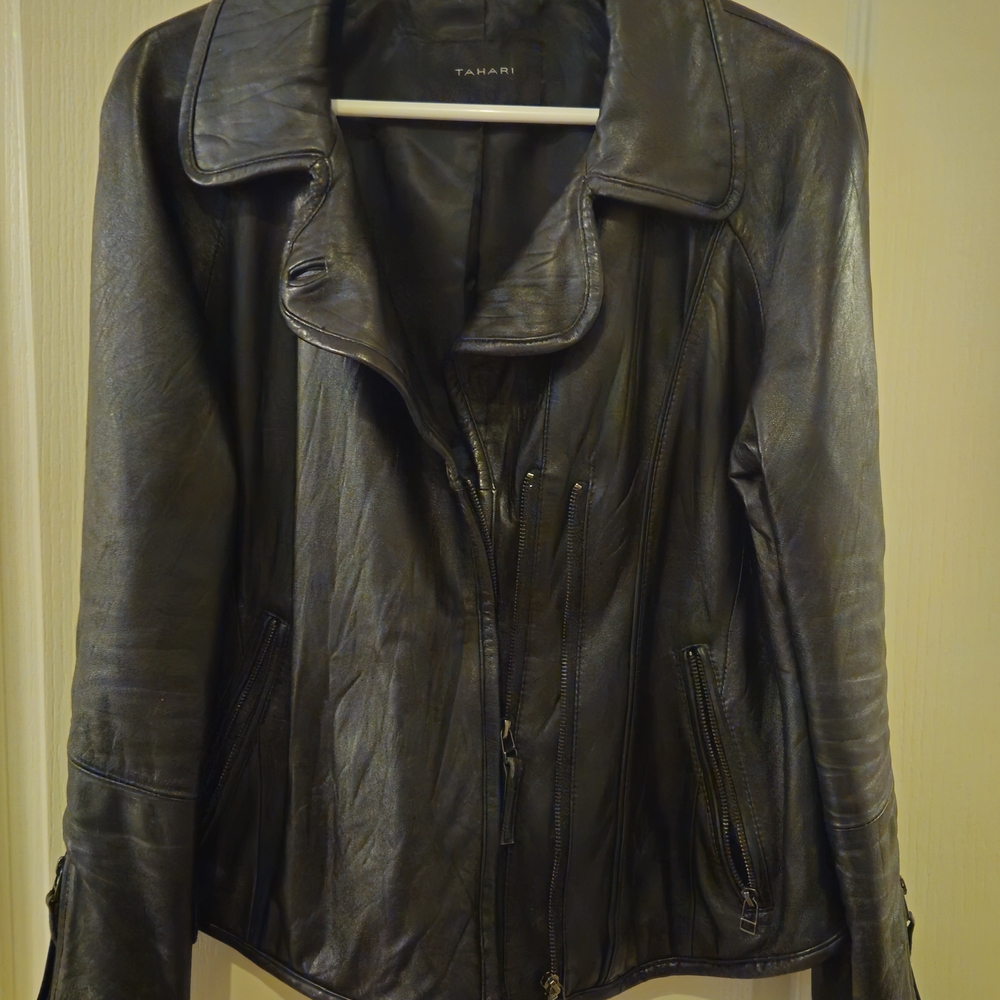Tahari Black Leather Jacket for Women